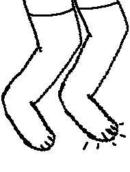 A smaller panel. It's walking now, with a set of impact lines indicating it's putting it's left foot forward. Hover-image is a painted, 2-frame, faster animation of LED lights going off the fritz. Squares as usual.