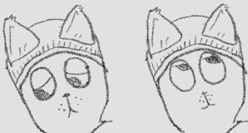 Panel 2. A horizontally scrollable comic panel, meant to resemble an element of a pop up book. When not scrolled to the right, The same disappointed expression from panel 1 is shown. When scrolled, his expression changes to that of pleased curiosity, looking toward the floating shape.