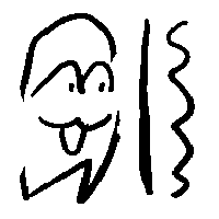 An abstract figure excitedly looks at 2 lines. One straight, one squiggly. Sound when clicked: A deep, triumphant 'Wuh-huh!' All sounds on this page are a second long and are bitcrushed.