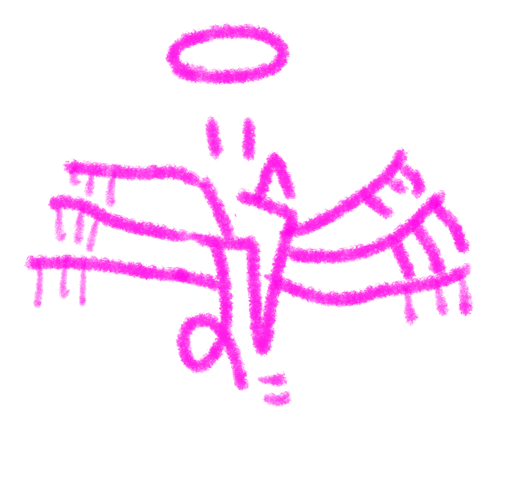 A crude pink pencil drawing of a dog. Draggable.